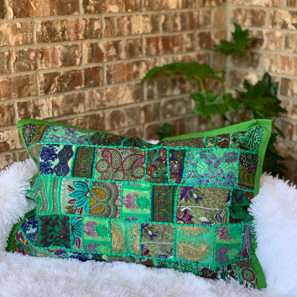 Decorative Pillow Cover Handmade Embroidered Vintage Indian